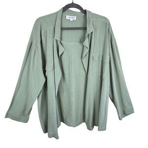 Veveret Sage Green Linen Blend Open Front Cardigan Jacket VP71708SET Women Large